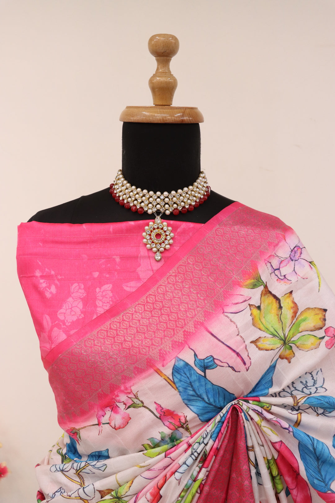 Dark Pink floral Saree