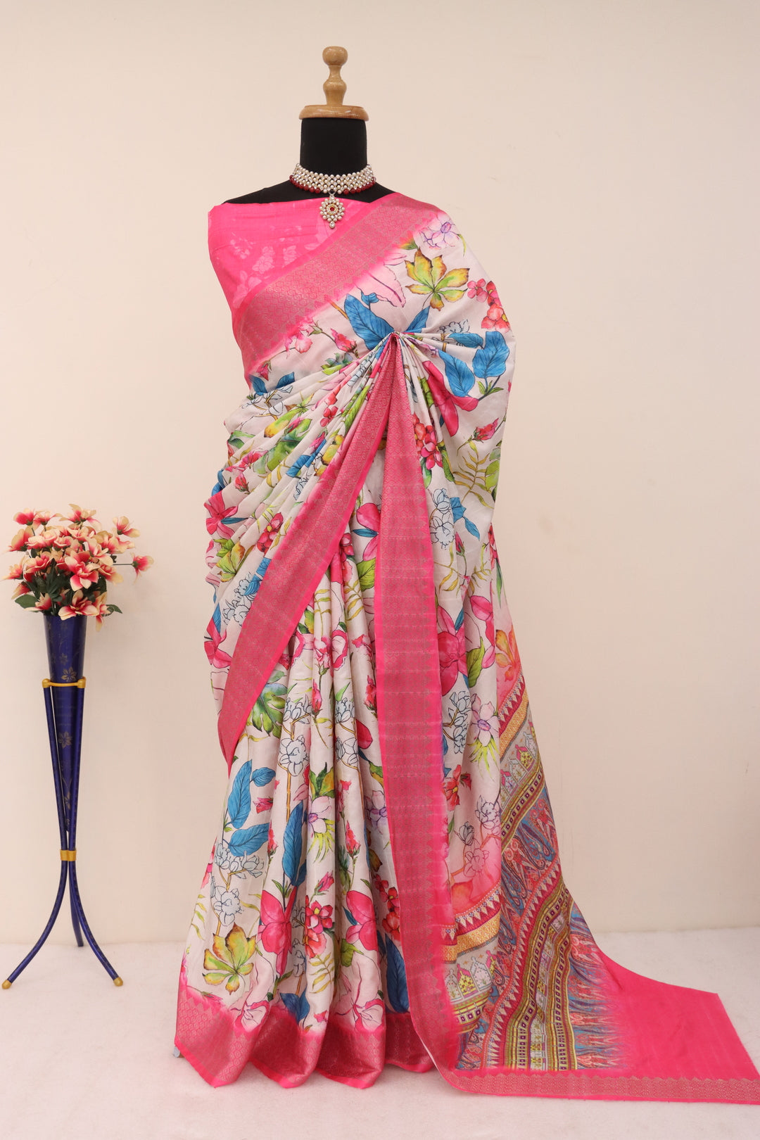 Dark Pink floral Saree