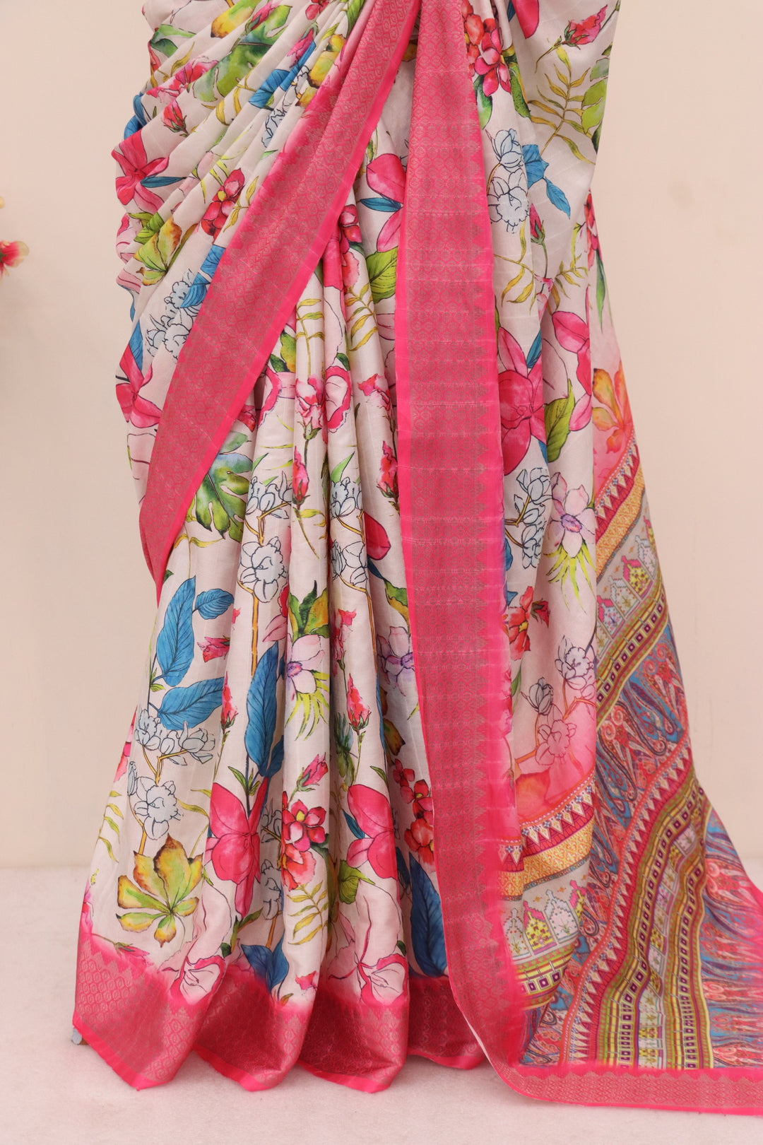 Dark Pink floral Saree