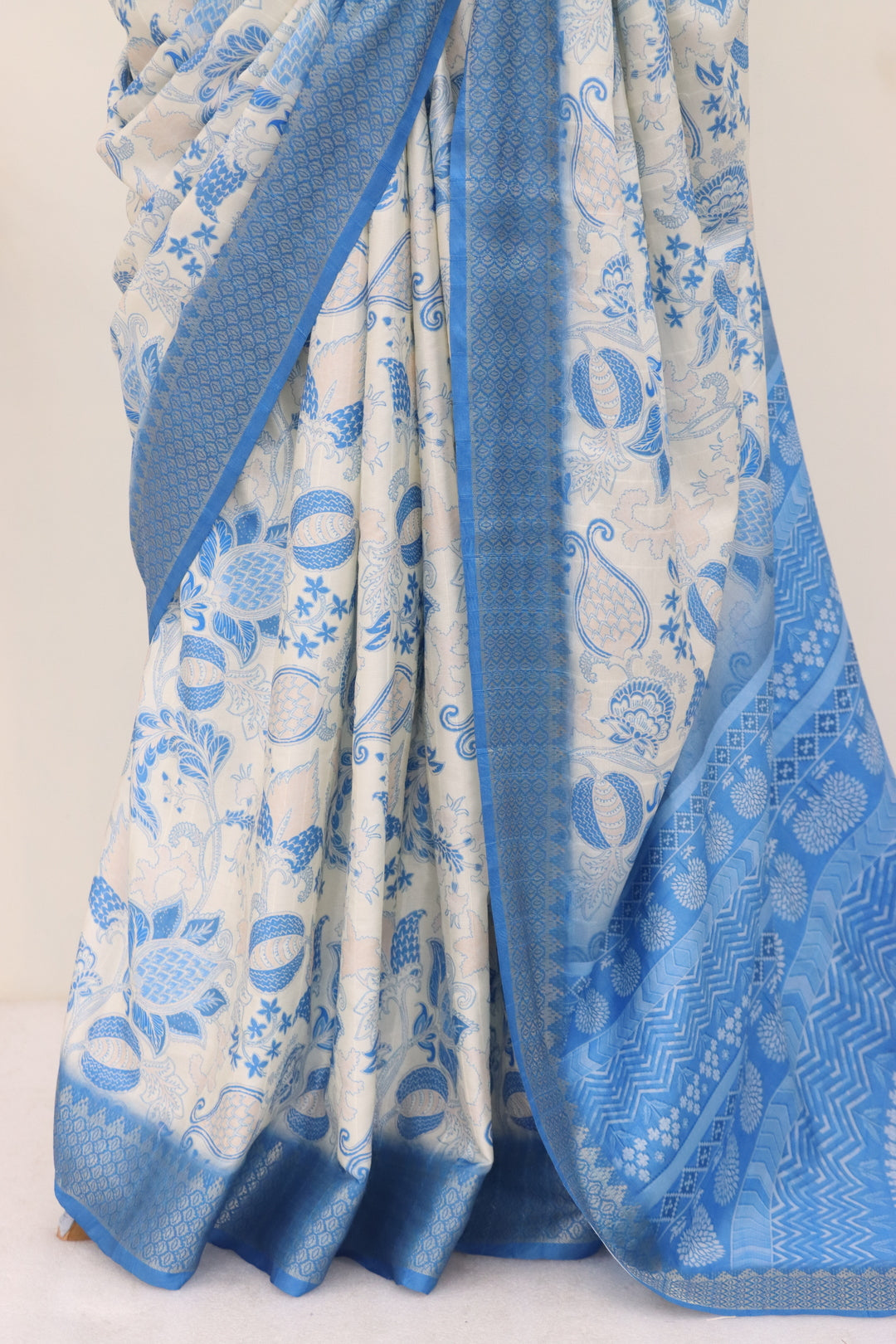 Blue Printed Silk Saree