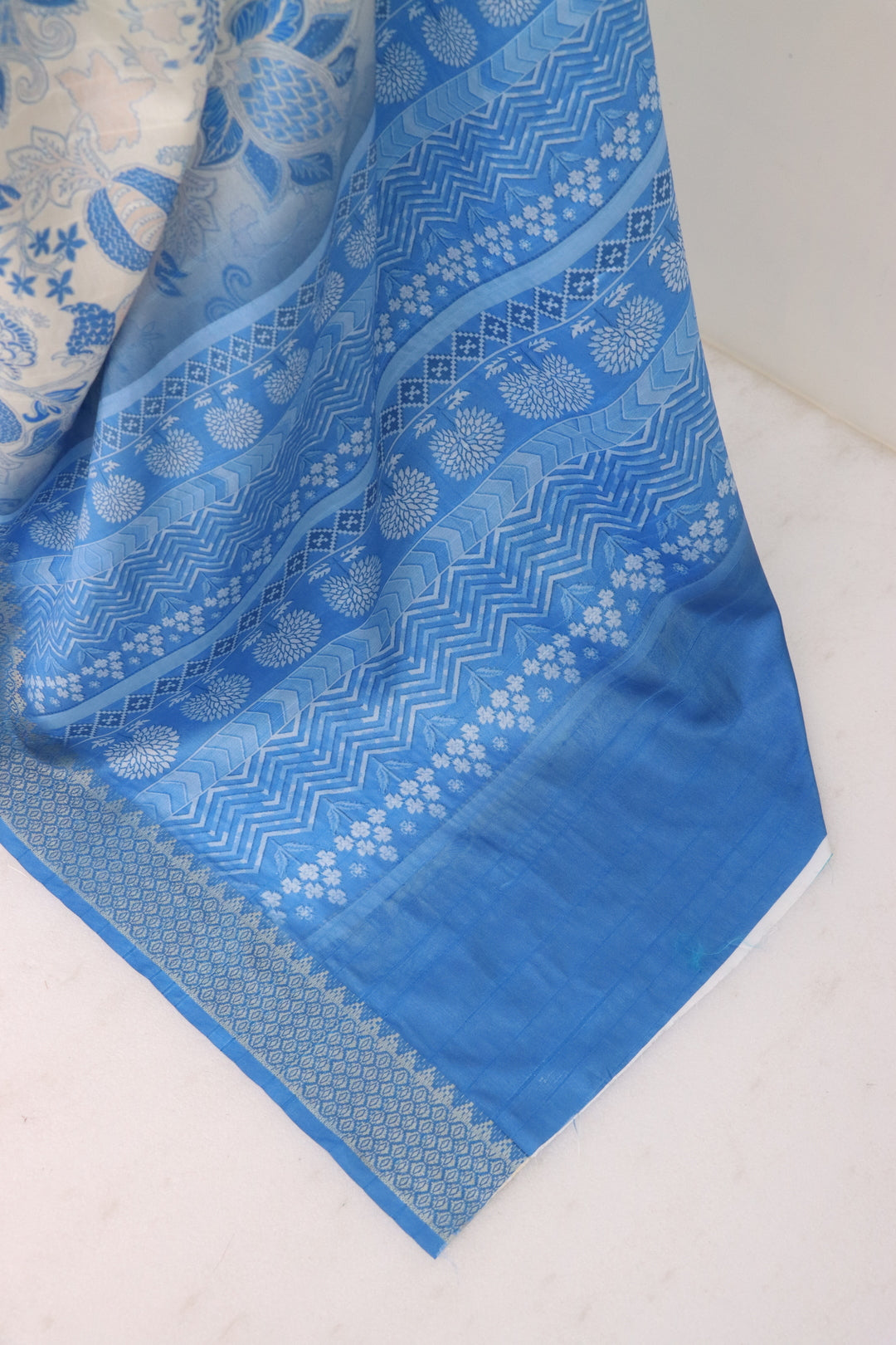 Blue Printed Silk Saree