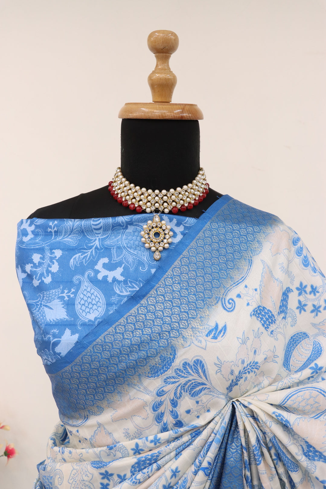 Blue Printed Silk Saree