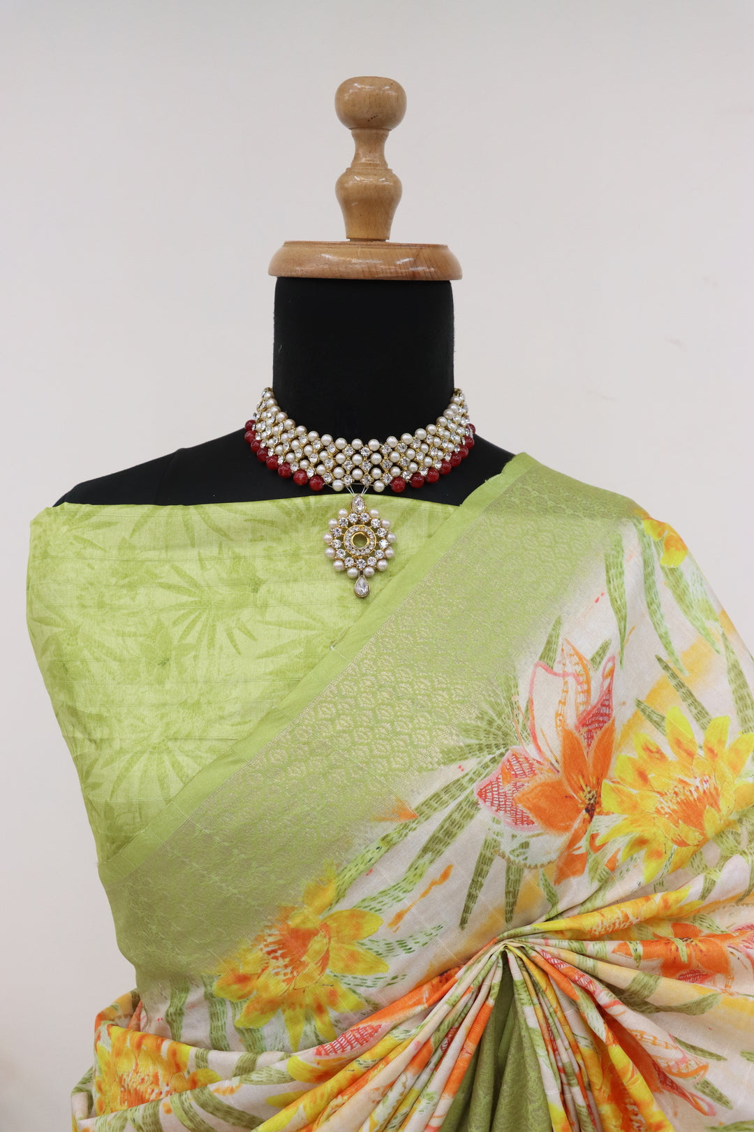 Yellow Green silk saree