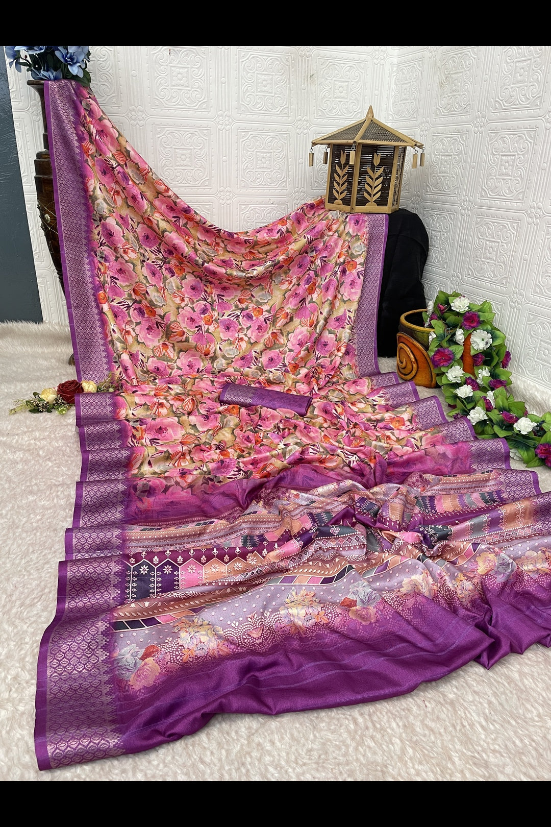 Purple Floral Print Saree