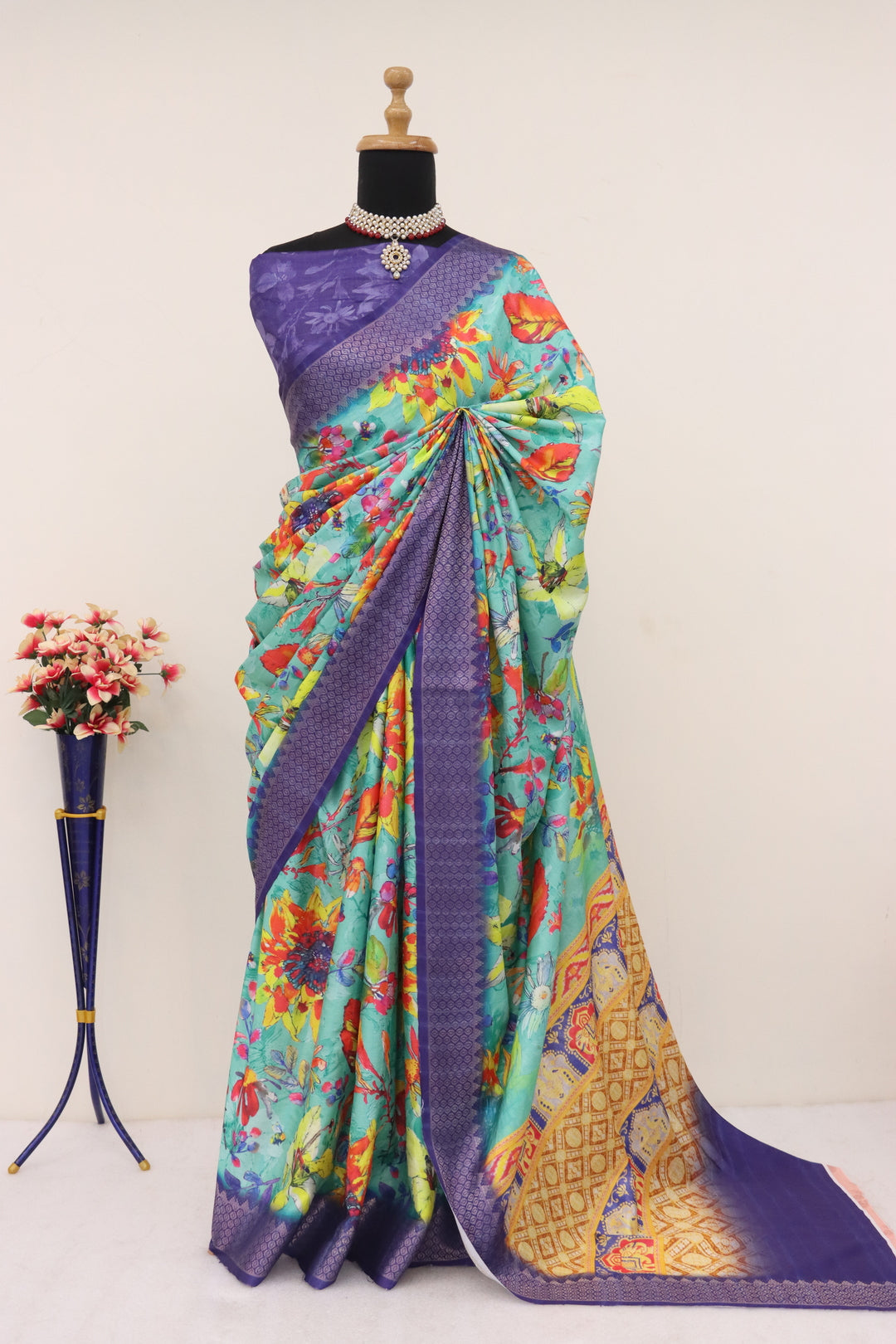 Navy Blue Printed Saree