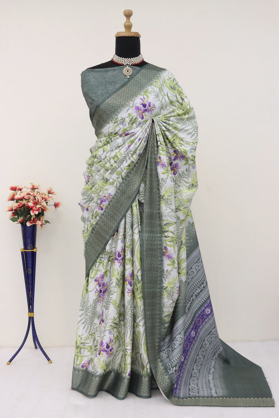 Green Printed Saree