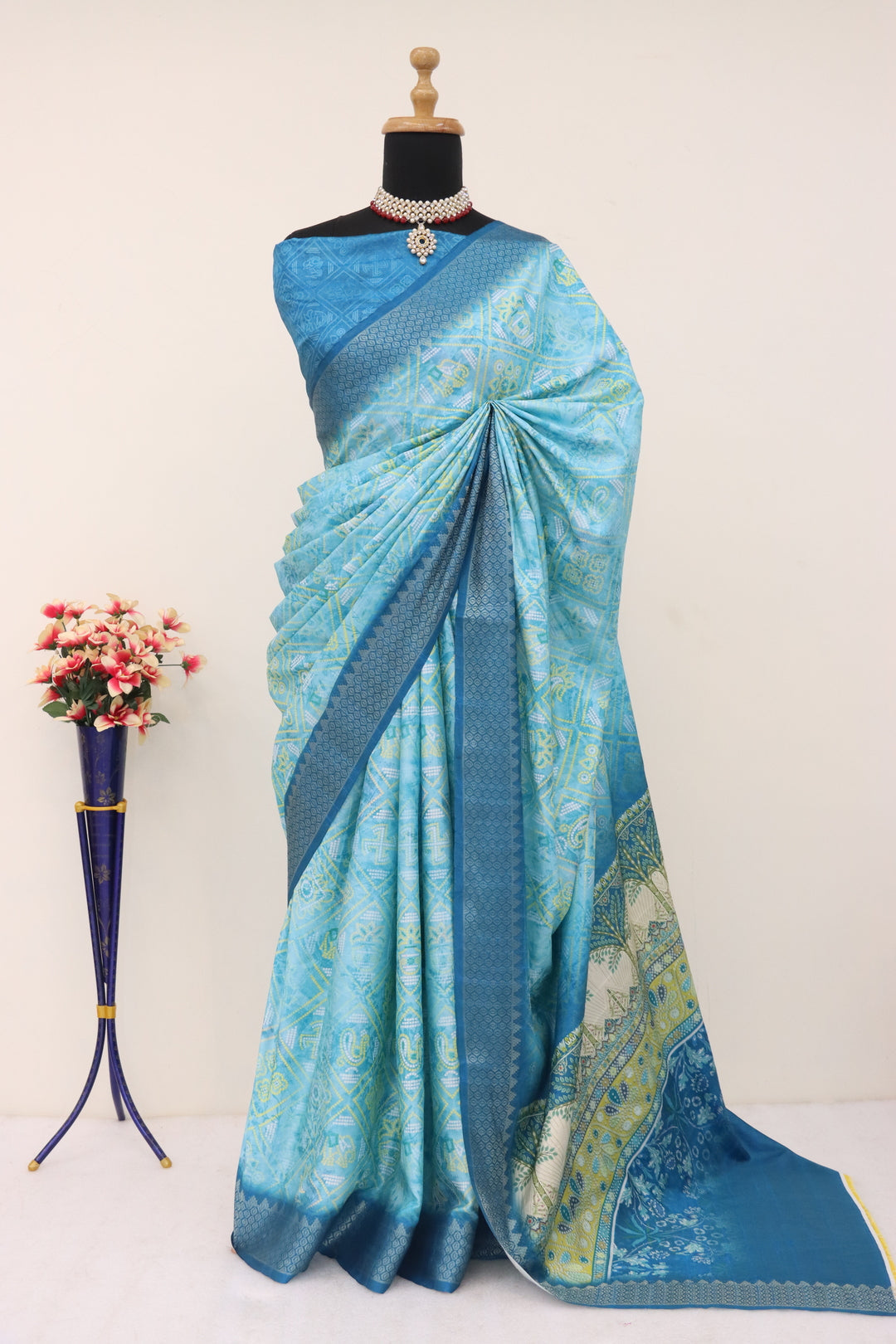 Sky Blue Printed Silk Saree