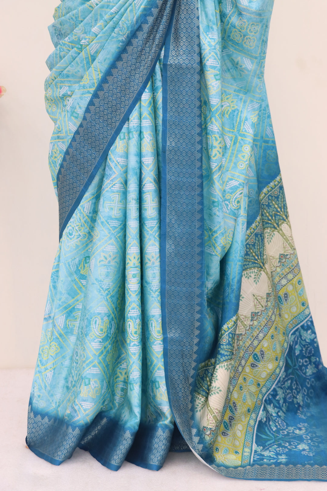 Sky Blue Printed Silk Saree