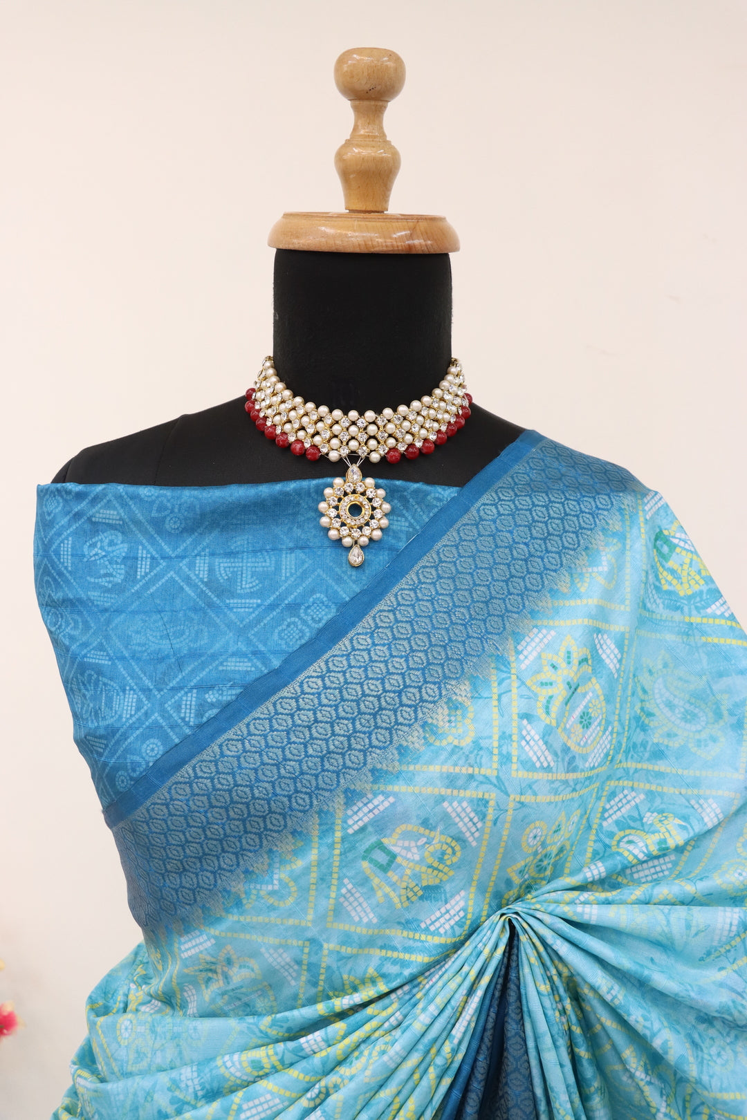 Sky Blue Printed Silk Saree