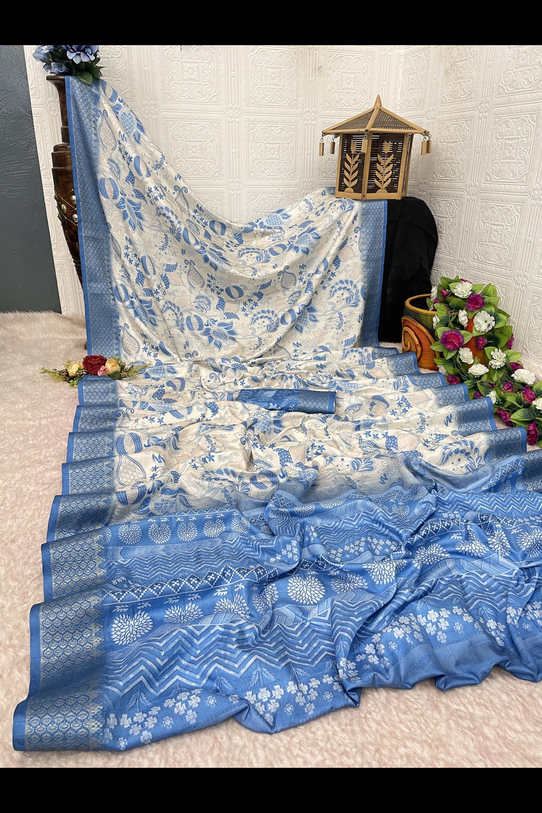 Blue Printed Silk Saree