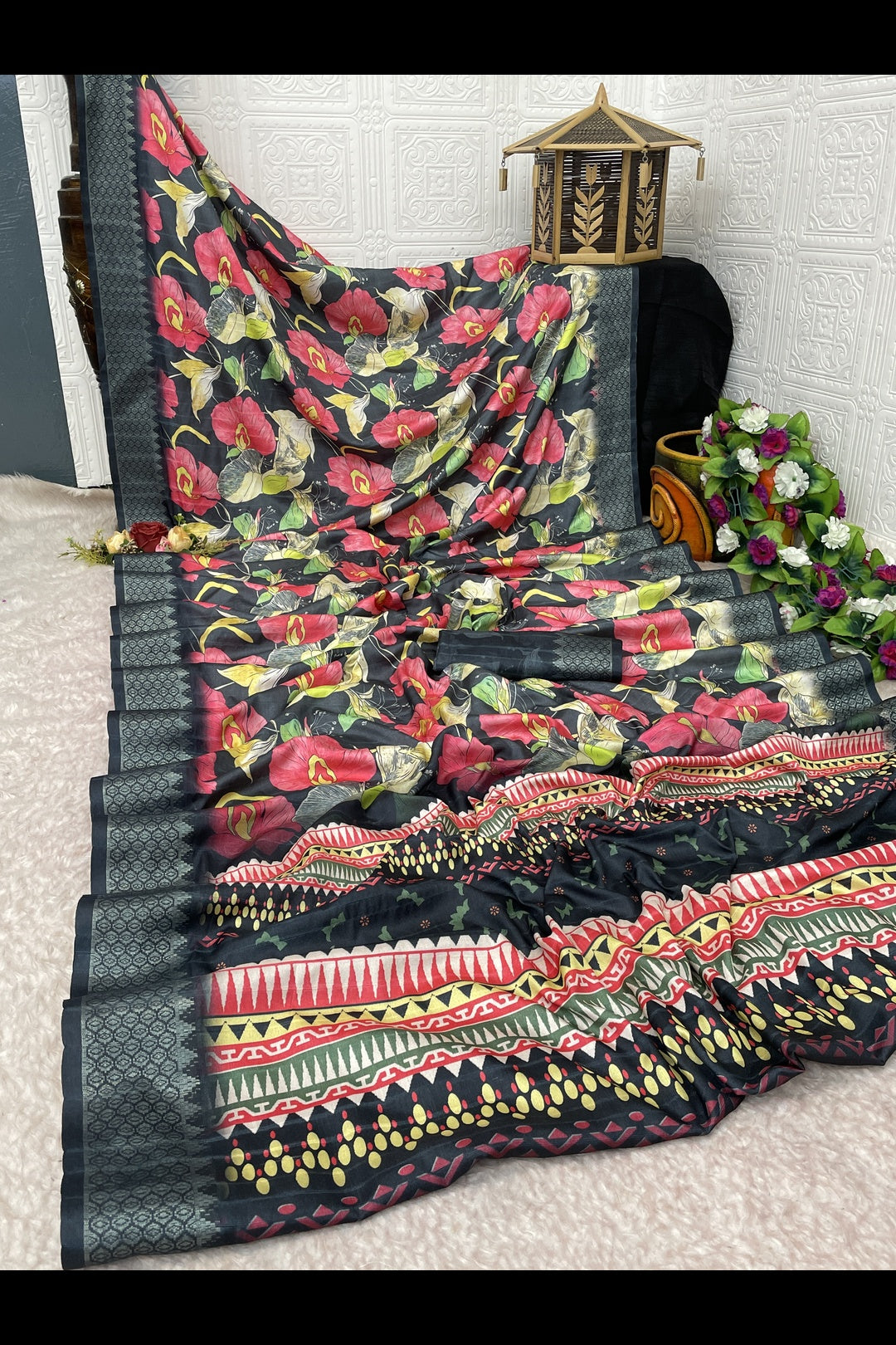 Black Printed Silk Saree