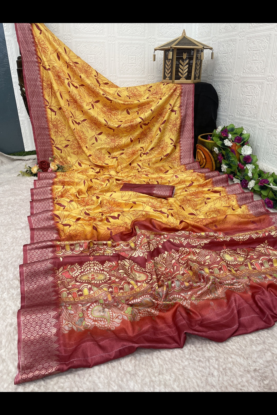 Red and Yellow Combination Saree