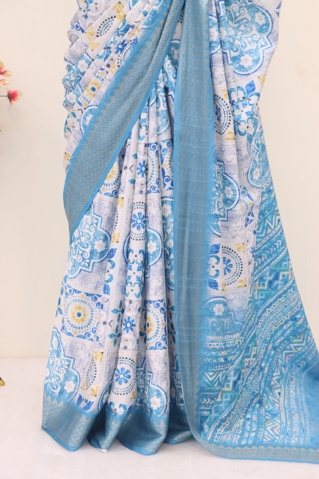 Sky Blue Printed Saree