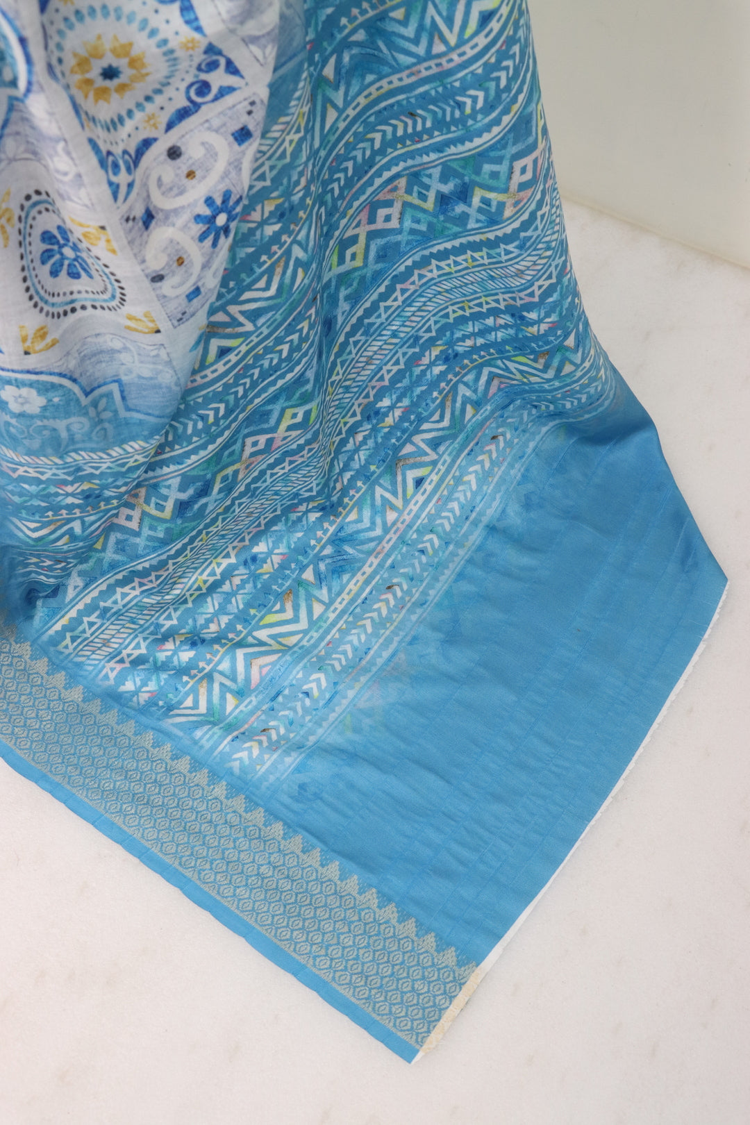 Sky Blue Printed Saree