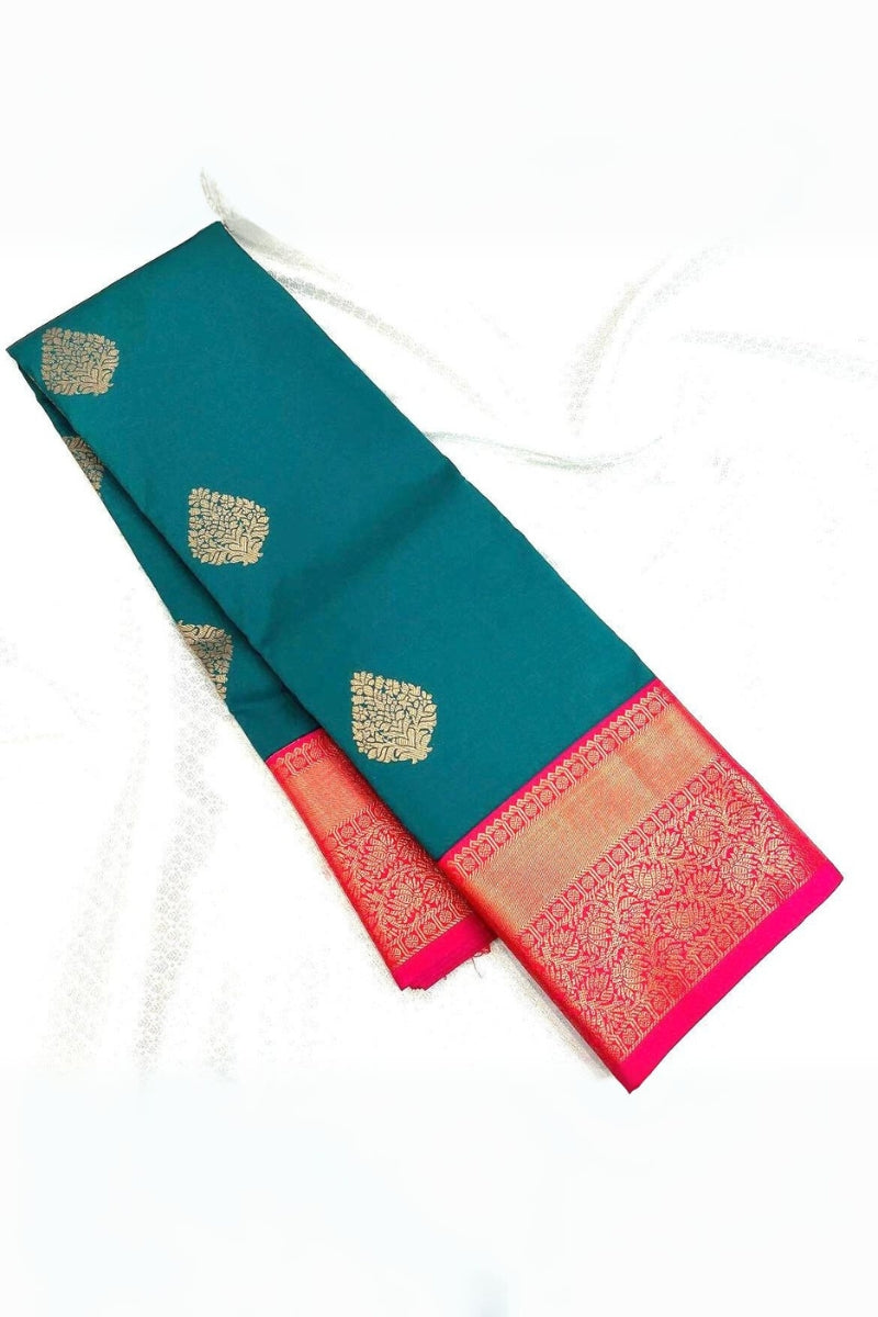 Lagniappe Rama Soft Banarasi Silk Saree With Luxuriant Blouse Piece