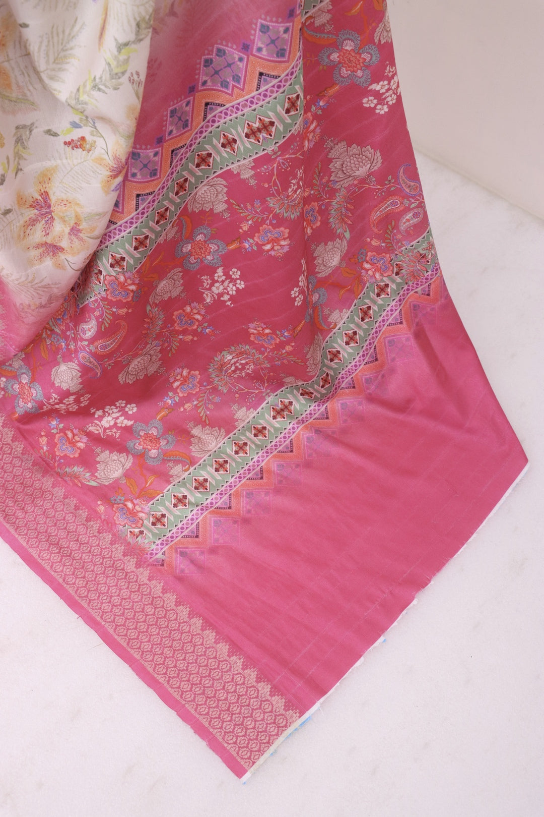 White Pink Silk Saree