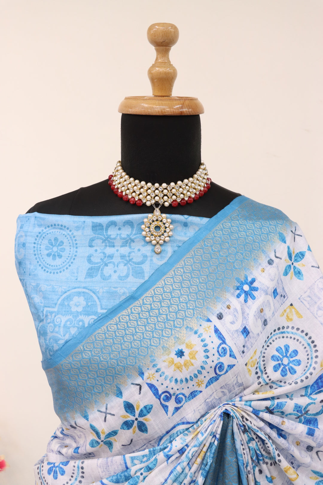 Sky Blue Printed Saree