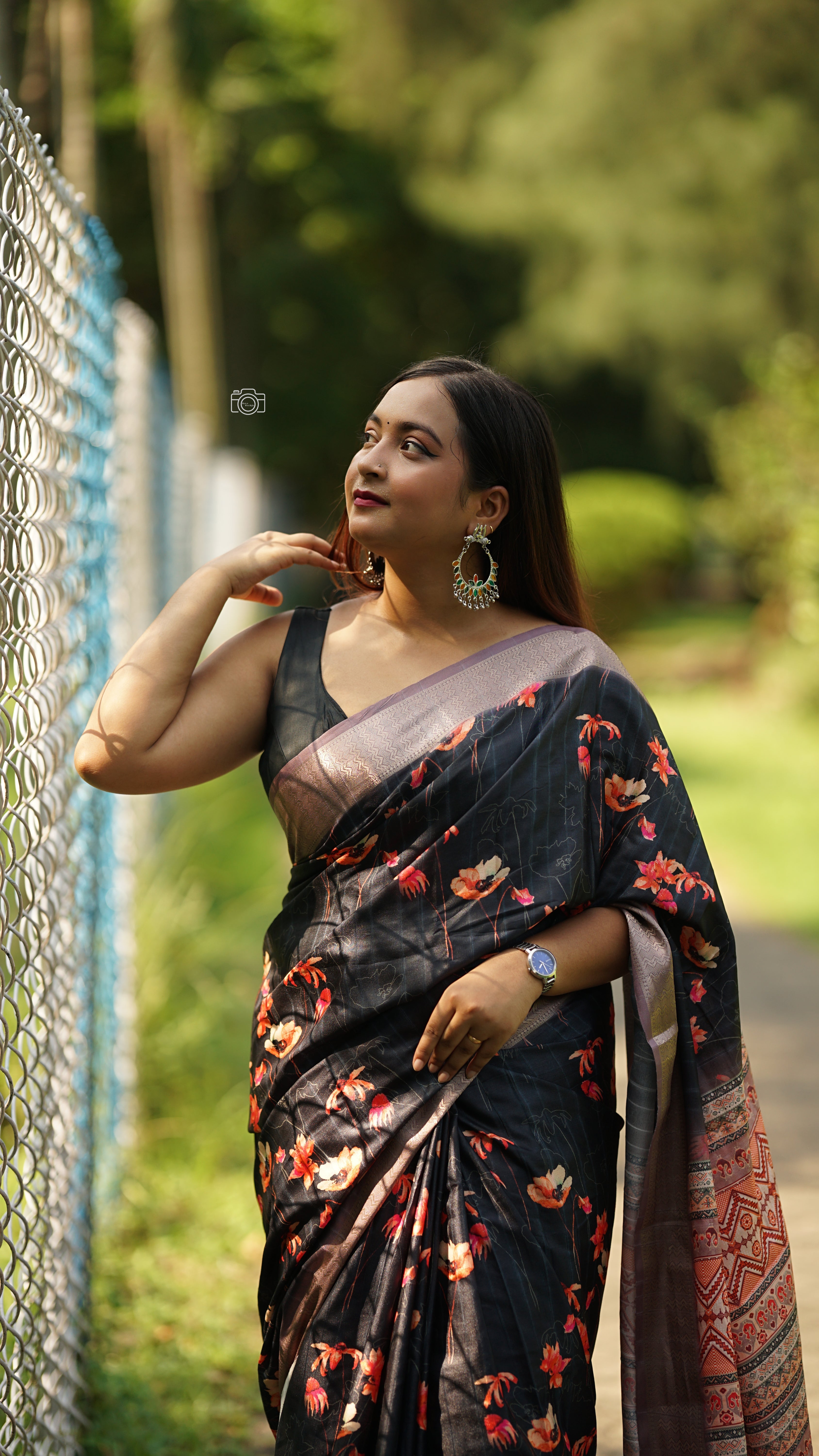 Black Floral Silk Saree