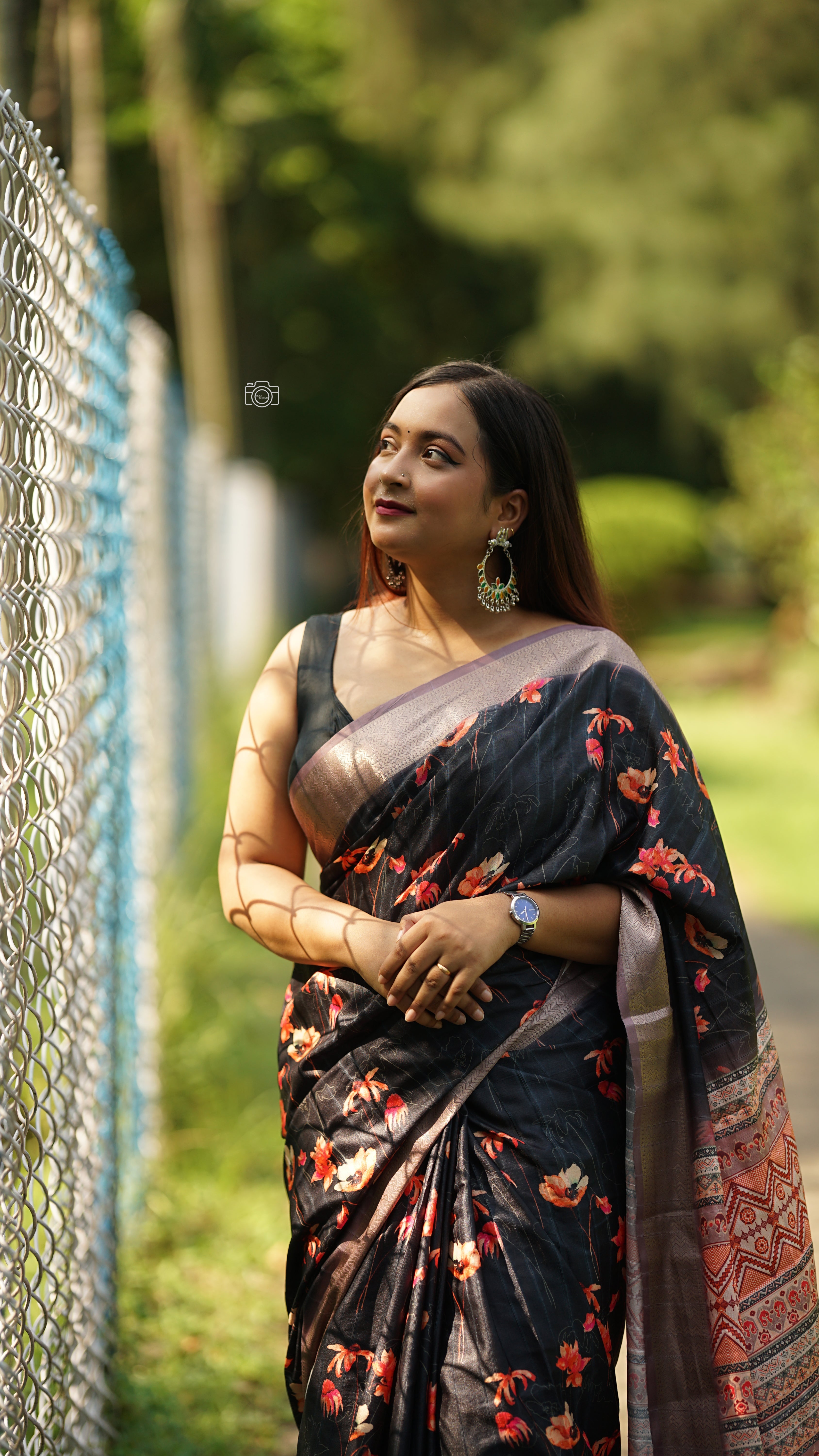 Black Floral Silk Saree