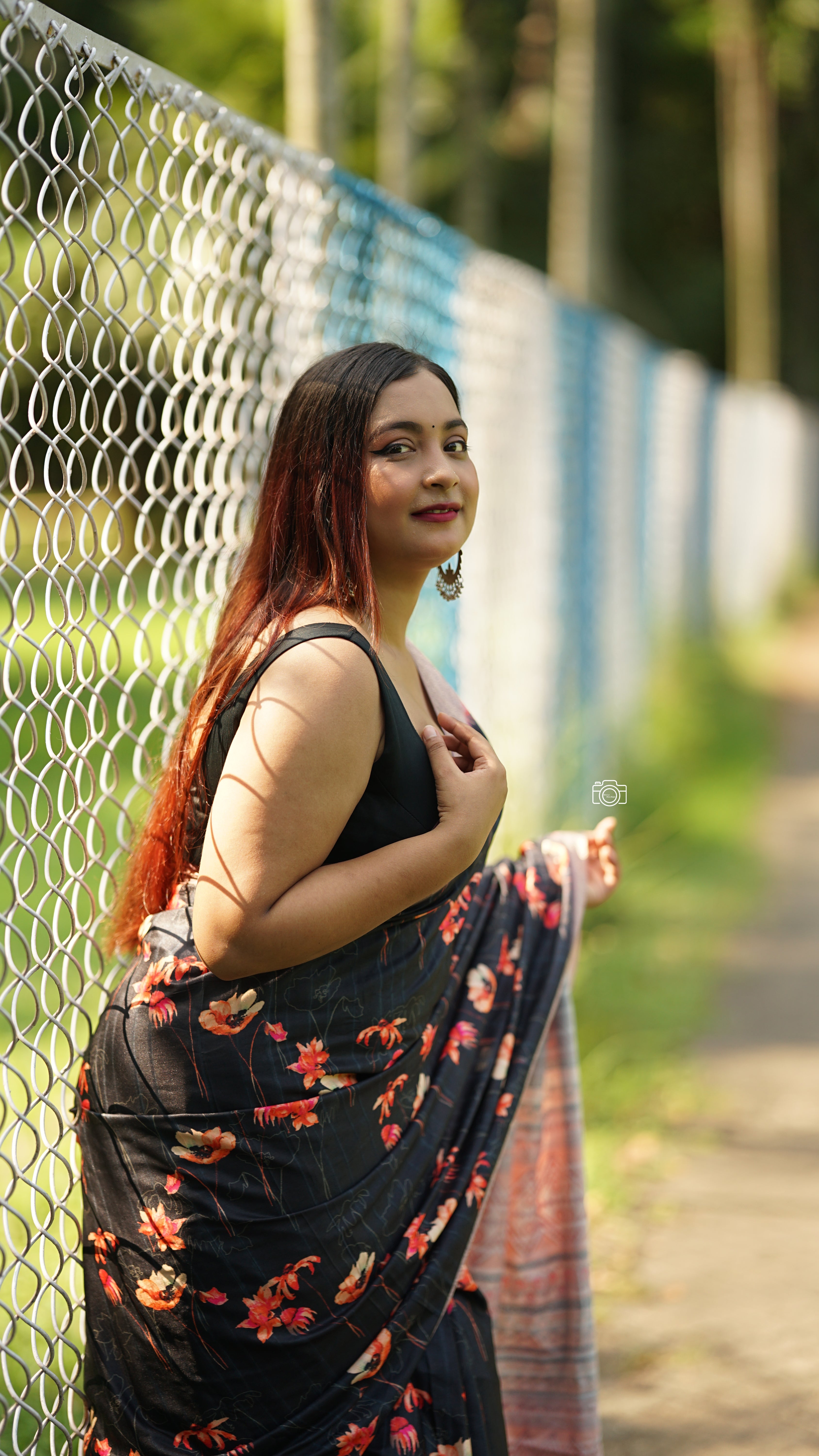 Black Floral Silk Saree