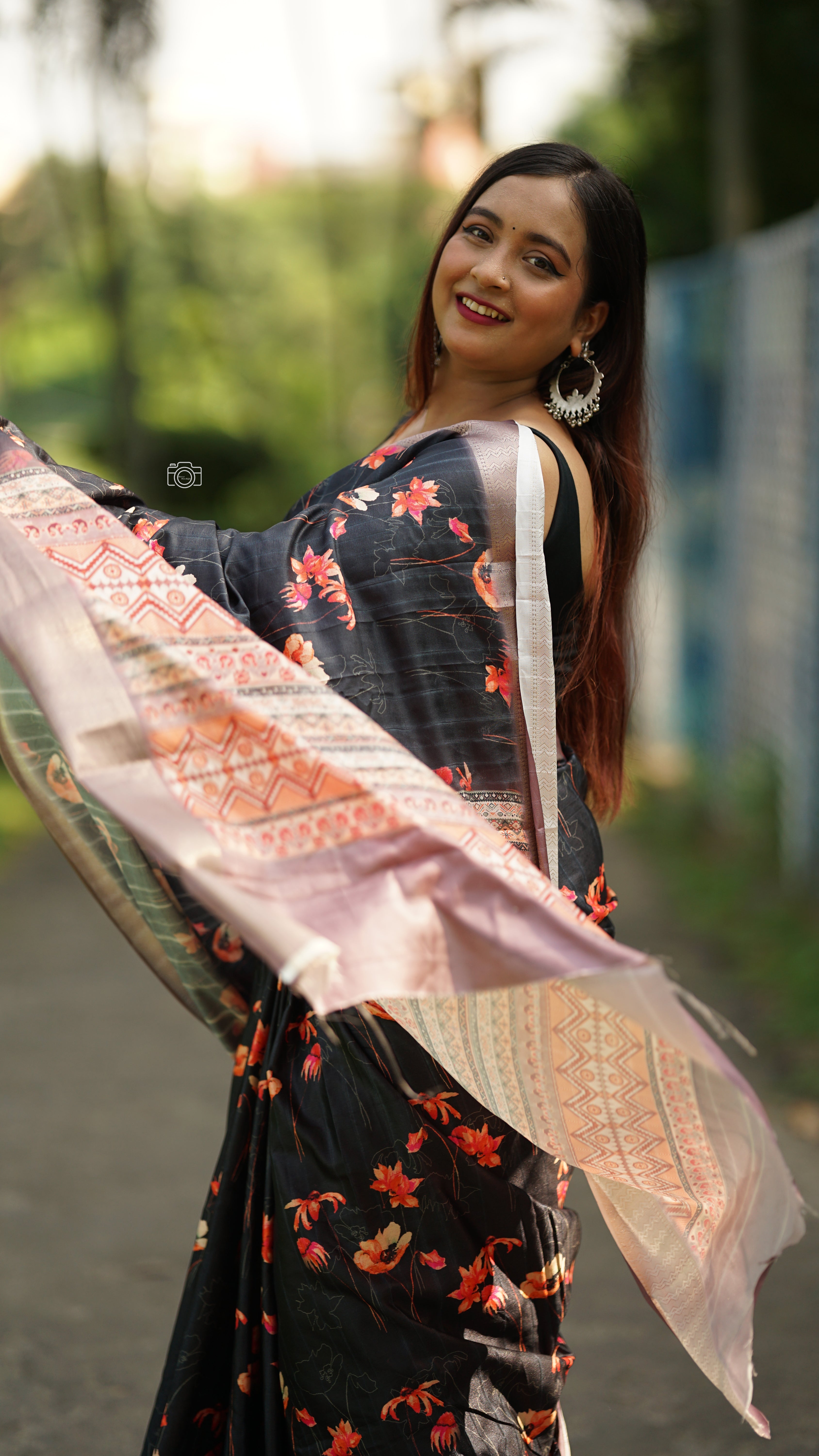 Black Floral Silk Saree