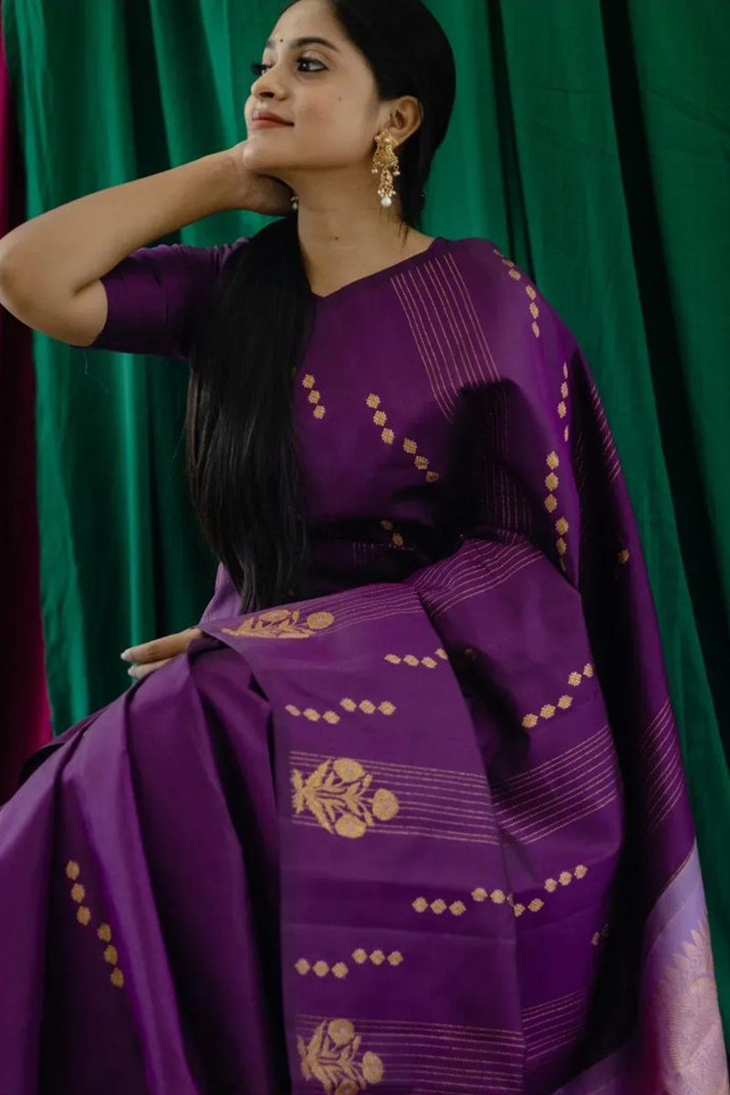 Redolent Purple Soft Silk Saree With Fragrant Blouse Piece