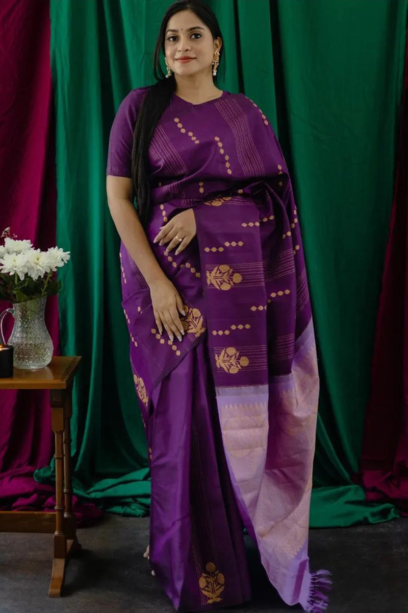 Redolent Purple Soft Silk Saree With Fragrant Blouse Piece