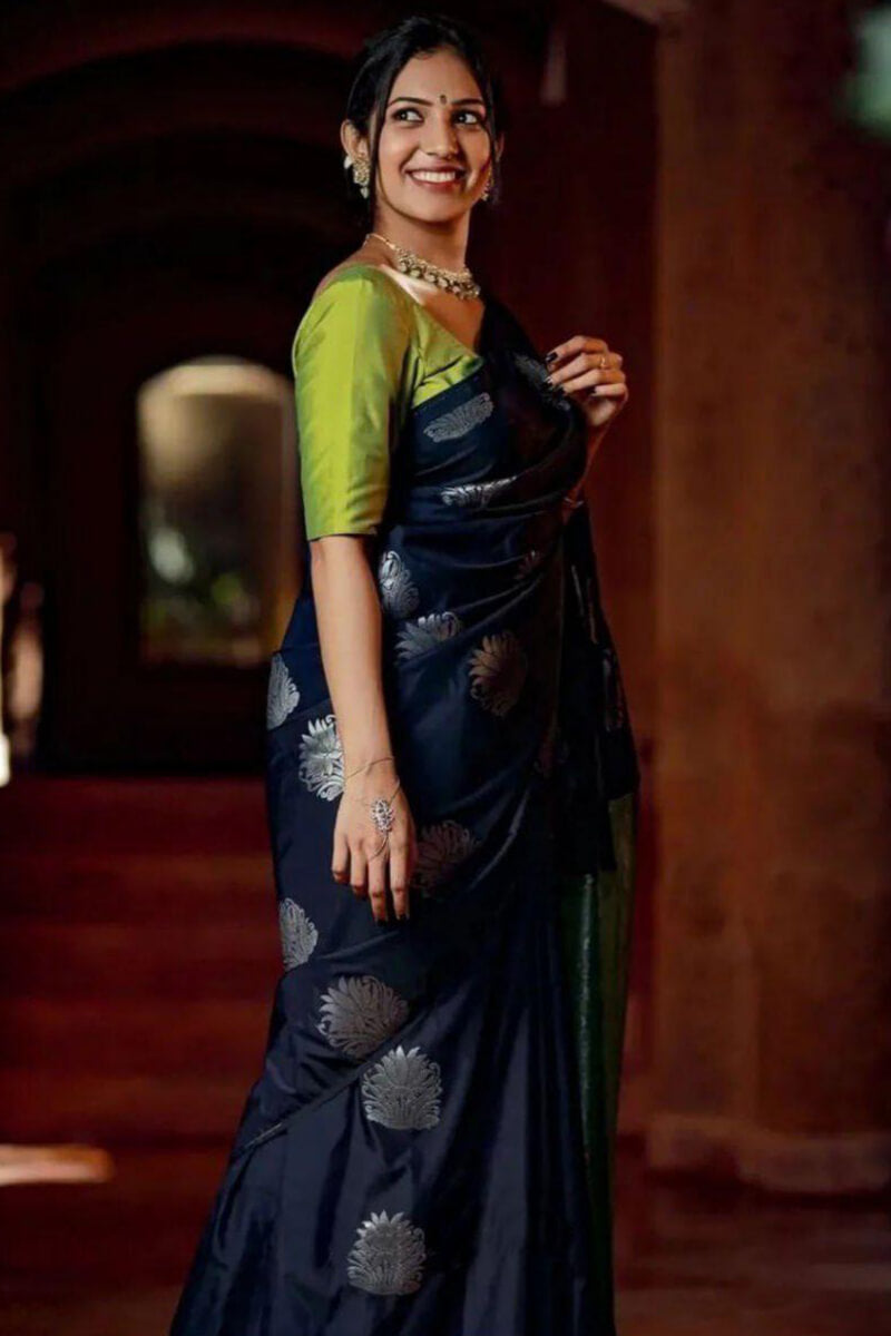 Wonderful Navy Blue Soft Silk Saree With Pretty Blouse Piece