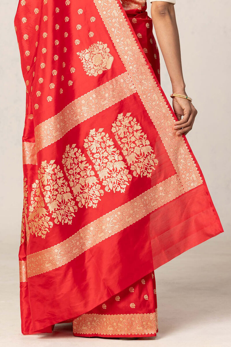 Rhapsody Red Soft Silk Saree With Ethereal Blouse Pieced