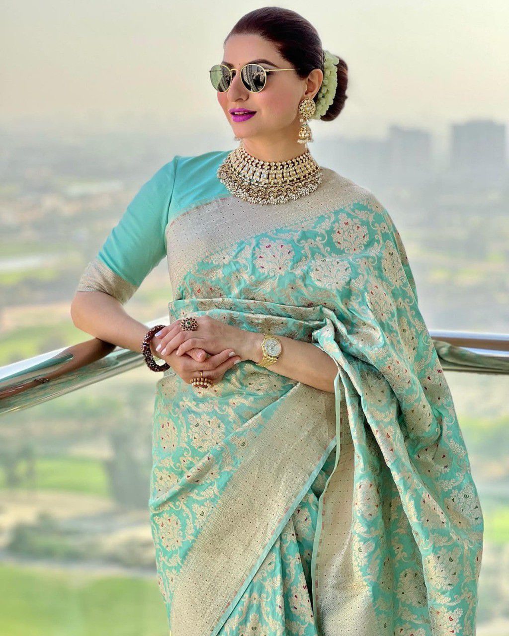 Propinquity Sea Green Soft Silk Saree With Gossamer Blouse Piece