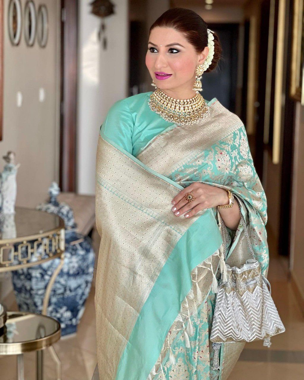 Propinquity Sea Green Soft Silk Saree With Gossamer Blouse Piece