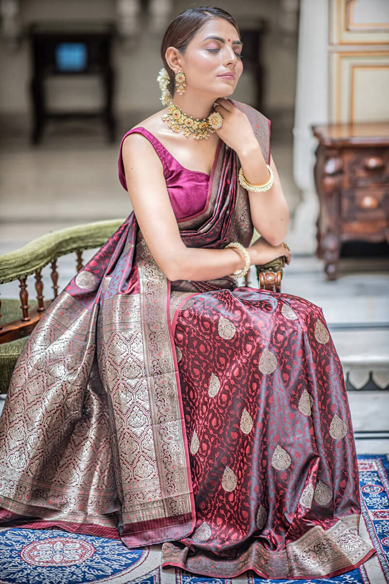 Sempiternal Maroon Soft Silk Saree With Evanescent Blouse Piece