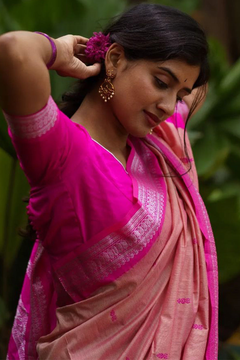 Snazzy Pink Soft Silk Saree With Transcendent Blouse Piece