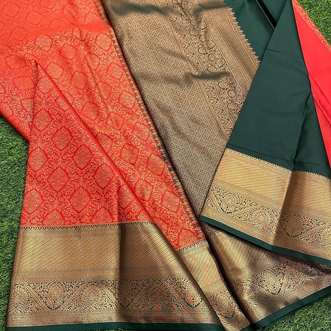 Snazzy Orange Soft Silk Saree With Imbrication Blouse Piece