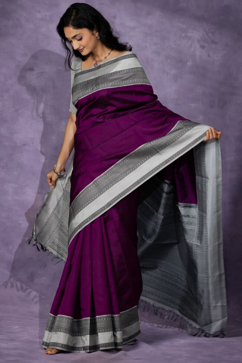 Supernal Wine Soft Silk Saree With Enigmatic Blouse Piece