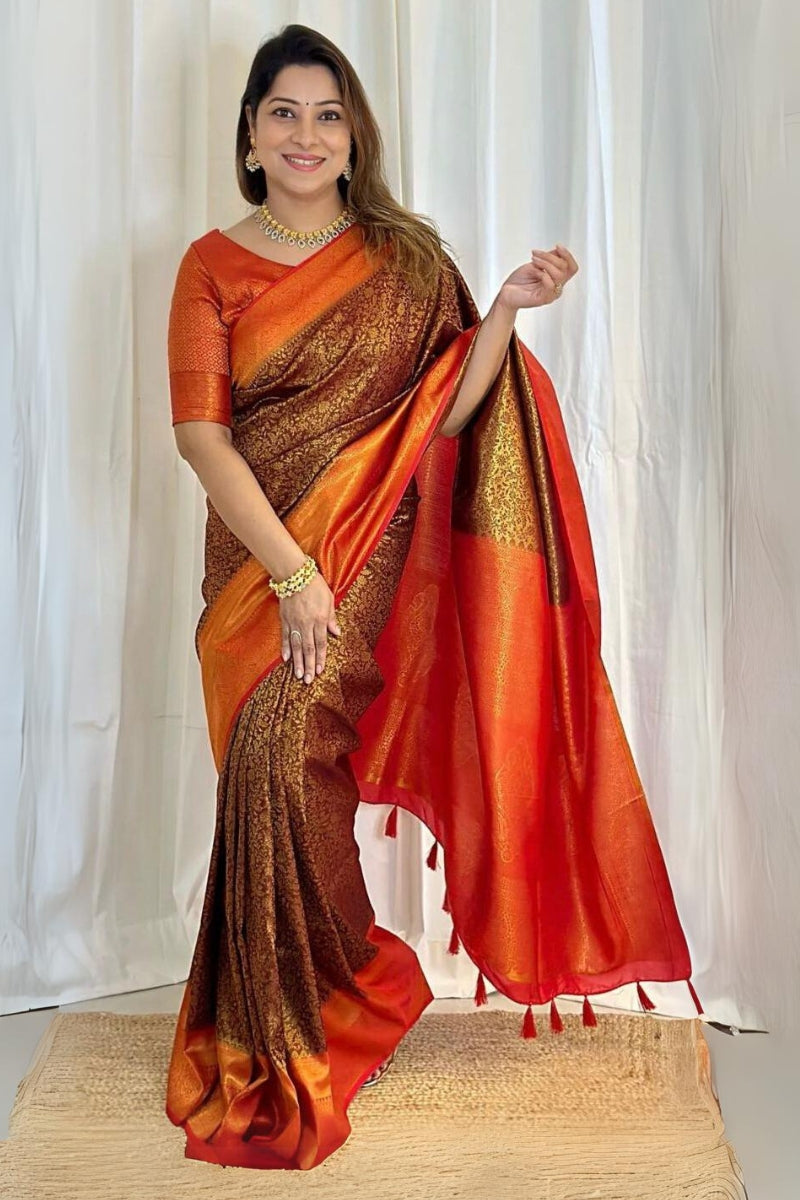 Splendorous Brown Soft Silk Saree With Amiable Blouse Piece