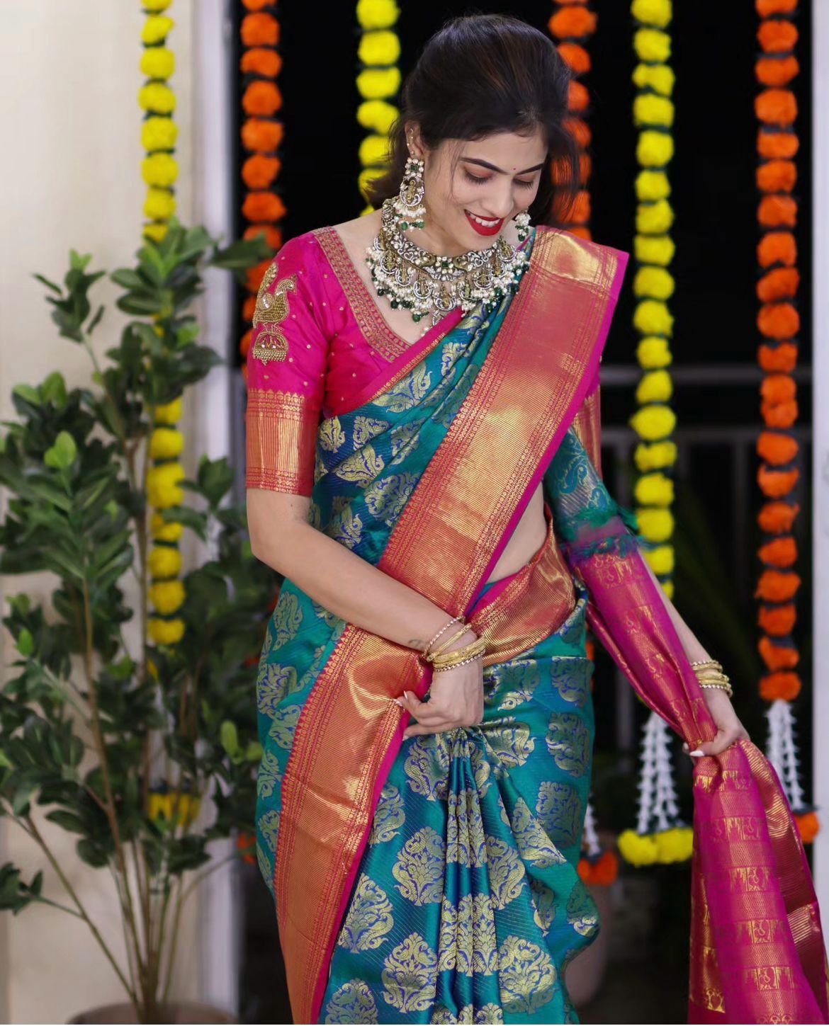 Transcendent Rama Soft Silk Saree With Radiant Blouse Piece