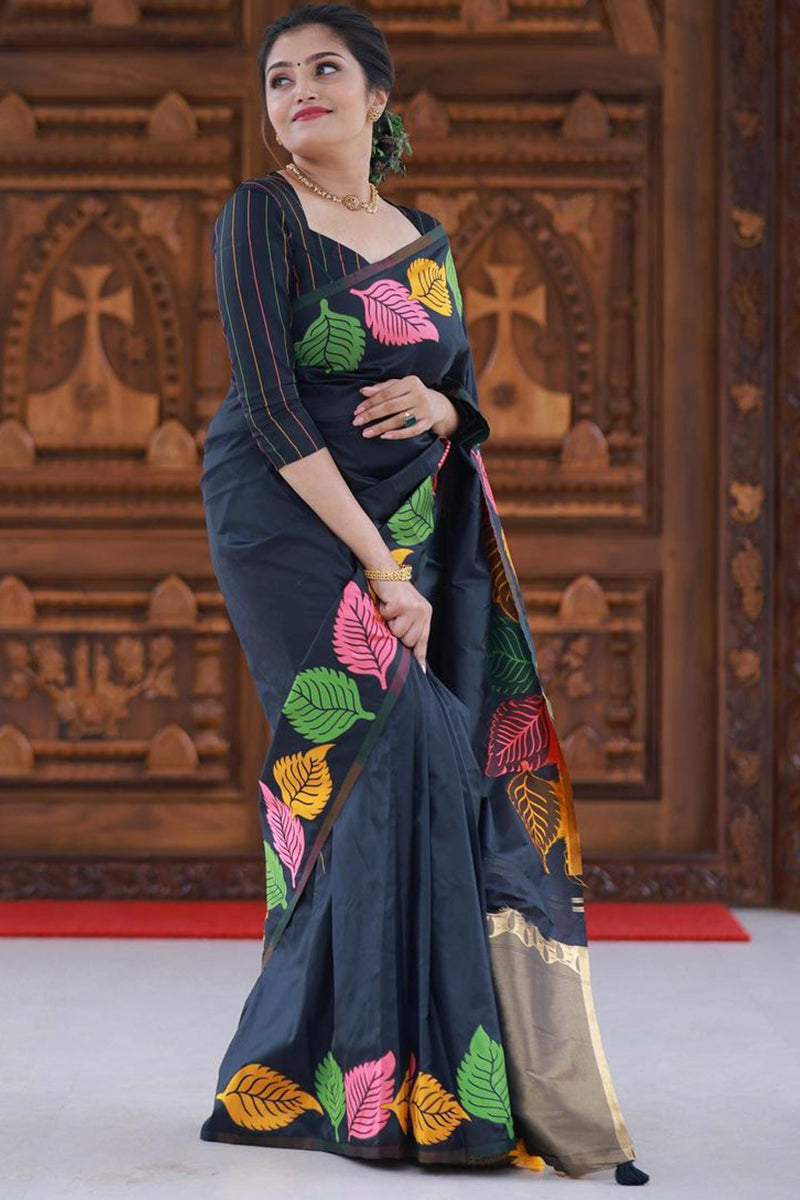 Pretty Black Soft Silk Saree With Beautiful Blouse Piece