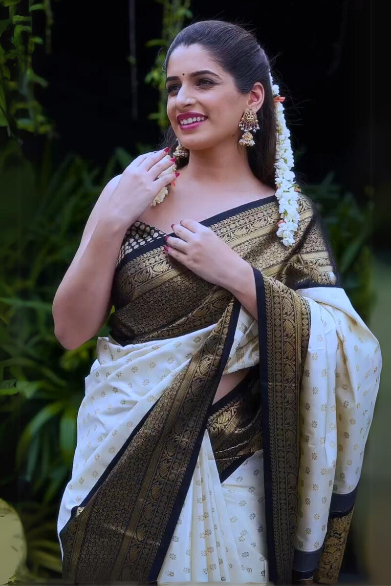 Wonderful Off White Soft Silk Saree With Desiring Blouse Piece