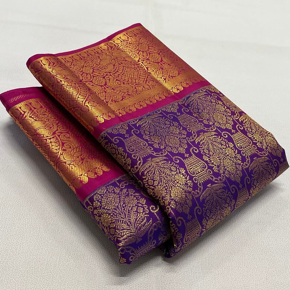 Arresting Purple Soft Banarasi Silk Saree With Jazzy Blouse Piece