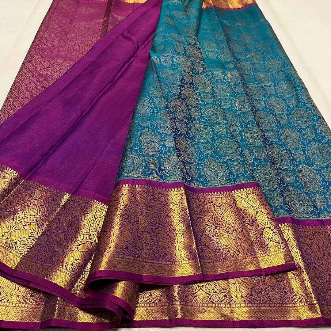 Prominent Rama Soft Banarasi Silk Saree With Excellent Blouse Piece