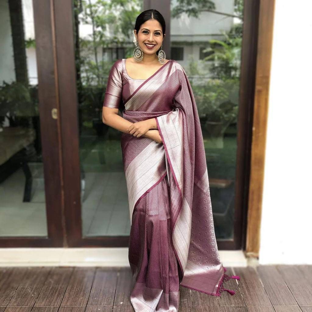 Unequalled Brown Soft Silk Saree with Scintilla Blouse Piece