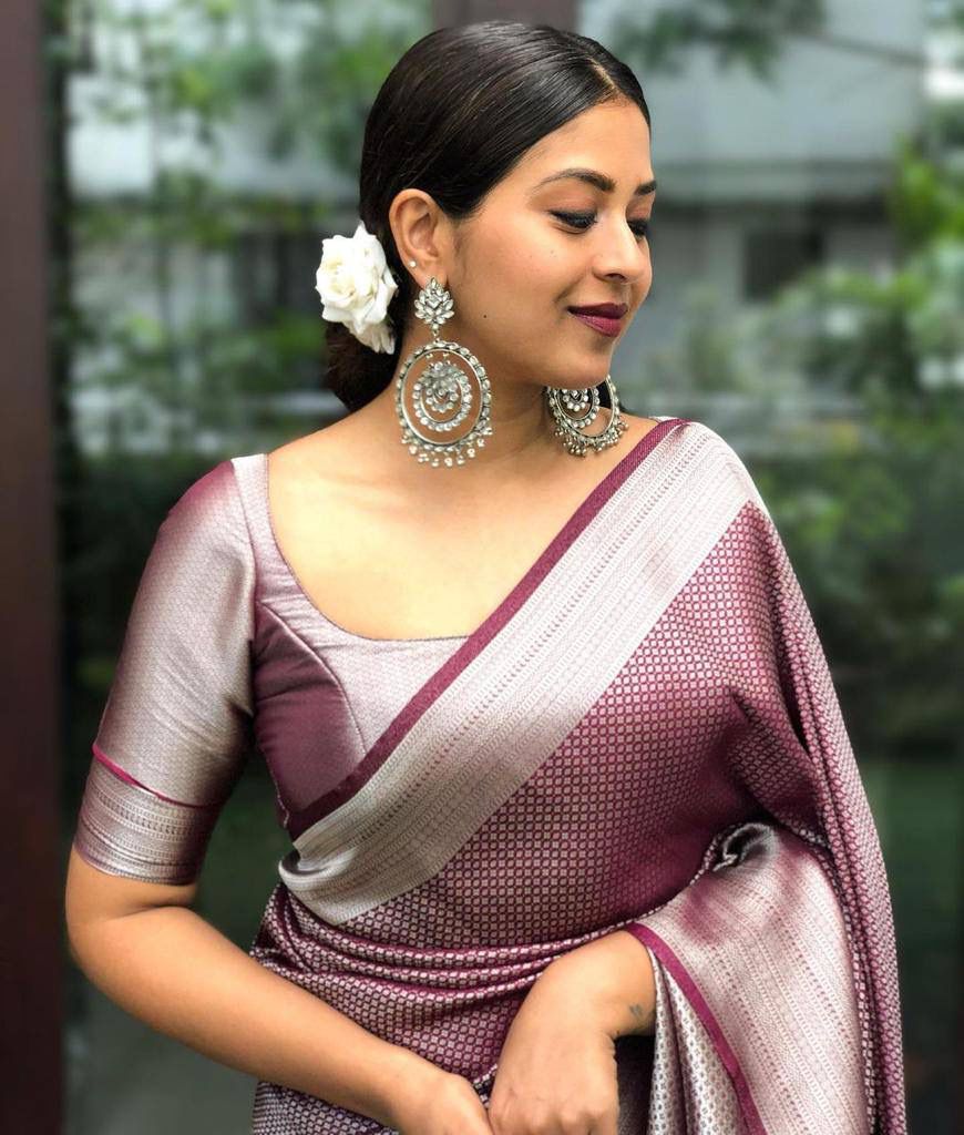 Unequalled Brown Soft Silk Saree with Scintilla Blouse Piece