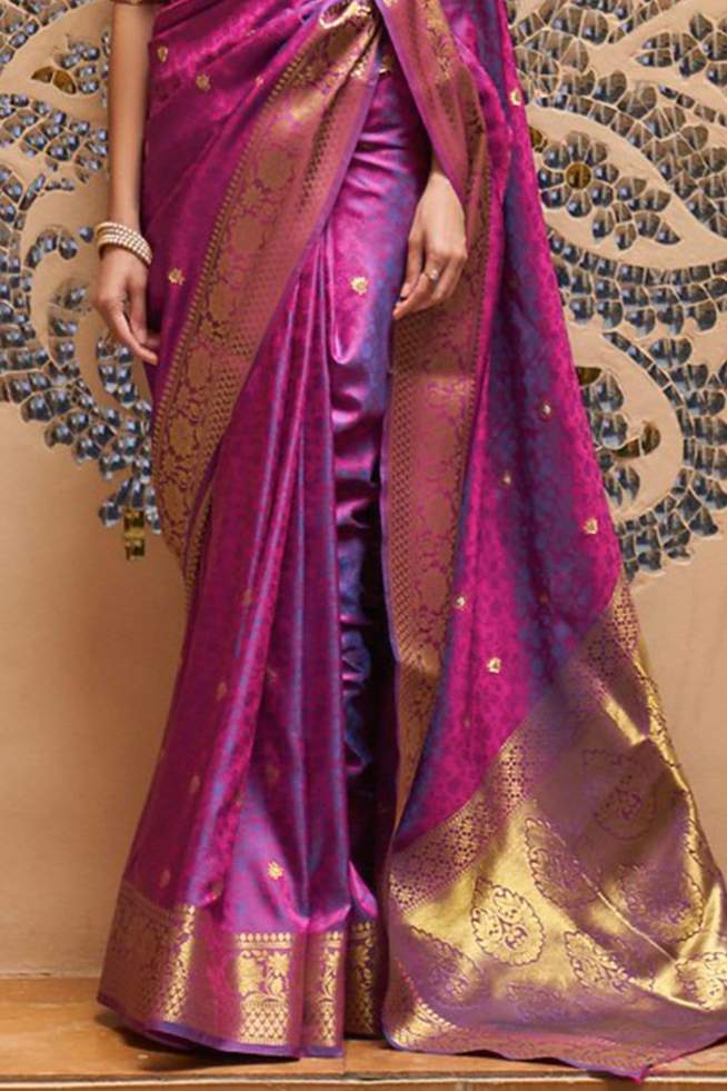 Snappy Purple Pure Kanjivaram Silk Saree with Artistic Blouse Piece