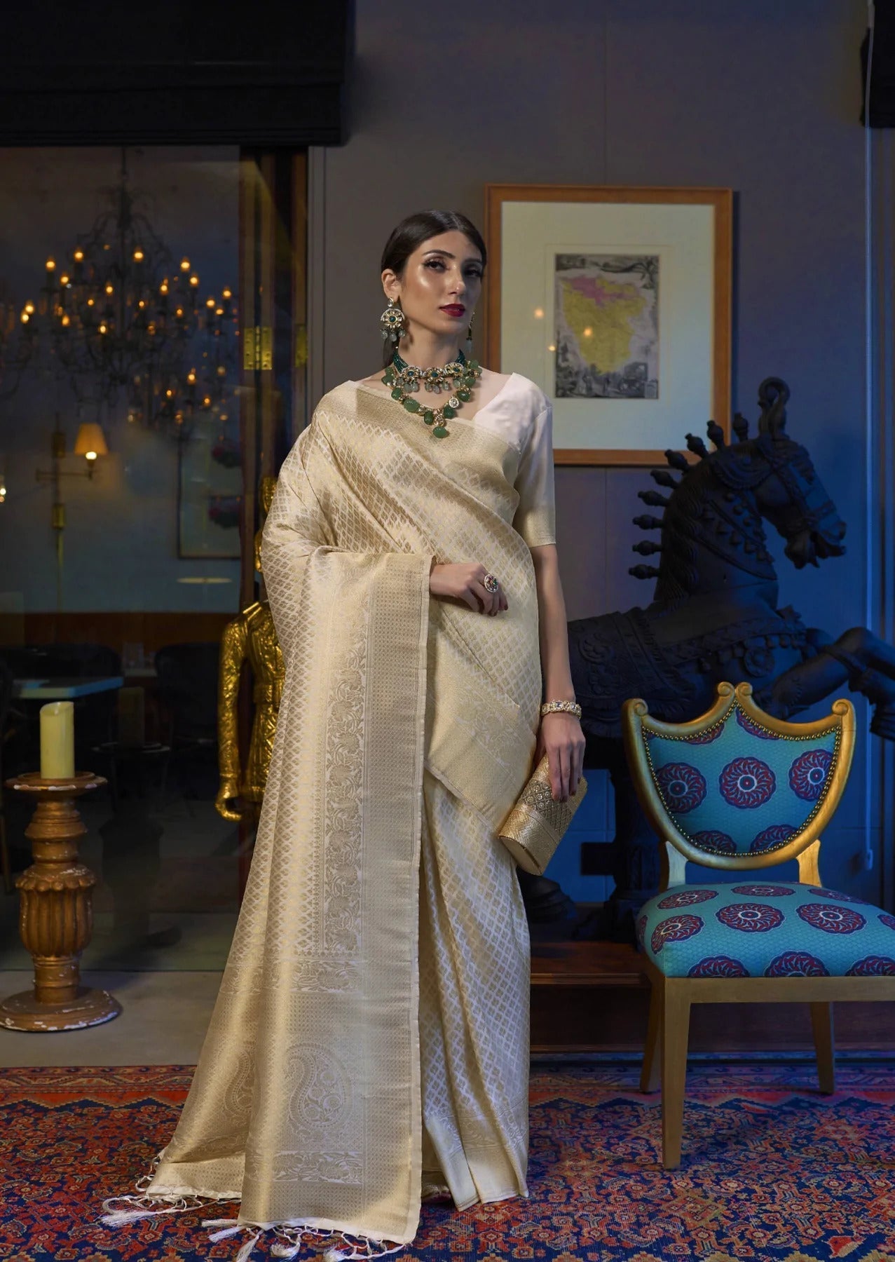 Demesne Beige Kanjivaram Silk Saree With Demure Blouse Piece