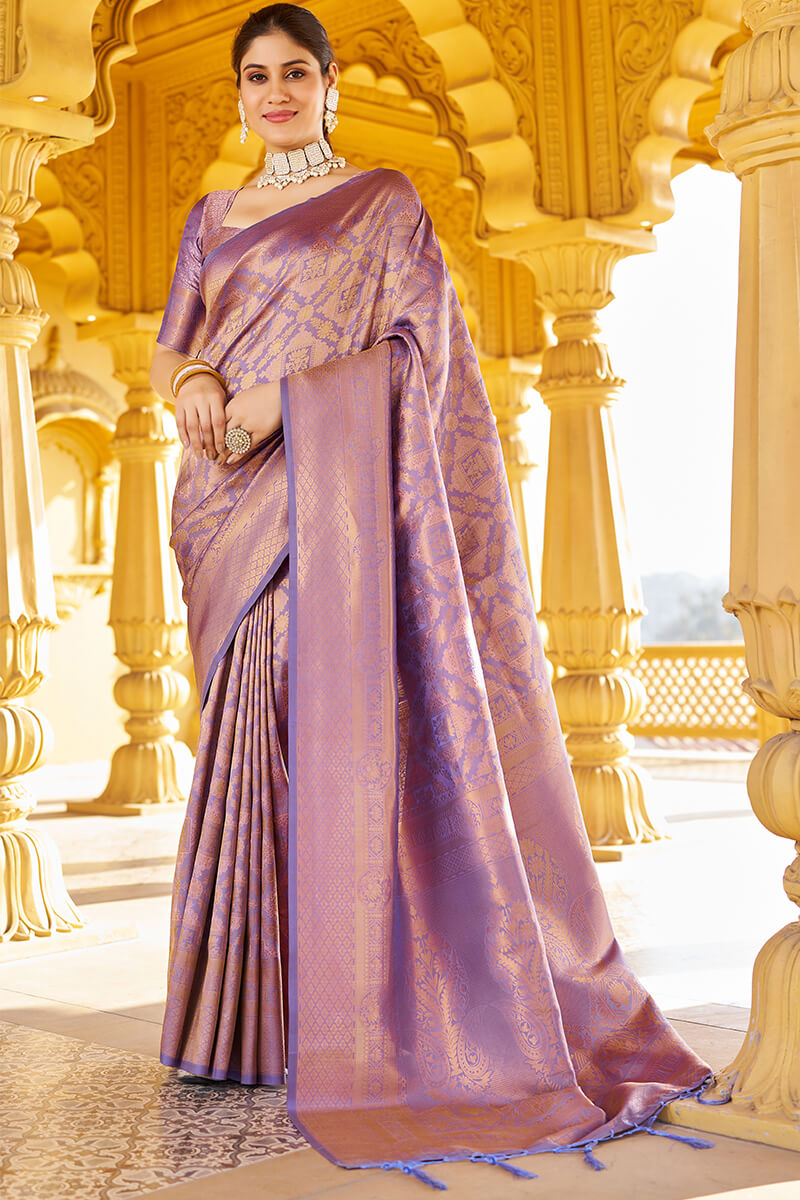 Scrupulous Purple Kanjivaram Silk Saree With Posh Blouse Piece