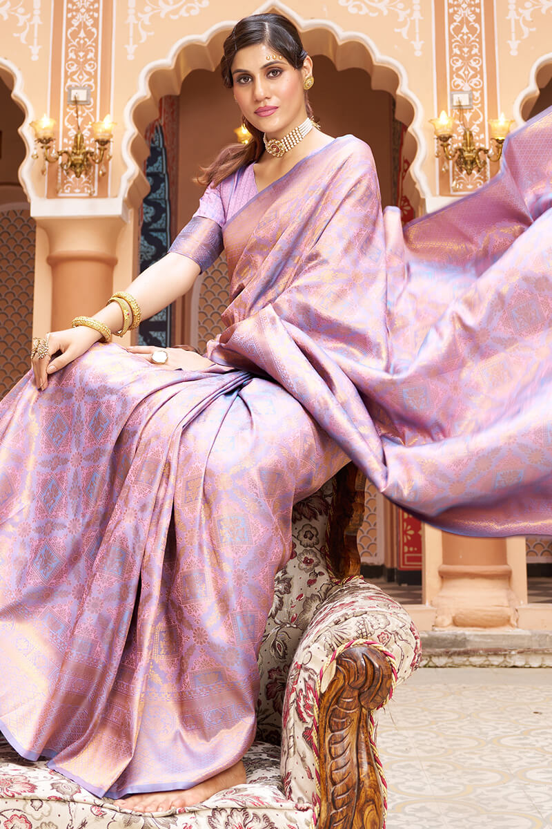 Lagniappe Lavender Kanjivaram Silk Saree With Incredible Blouse Piece