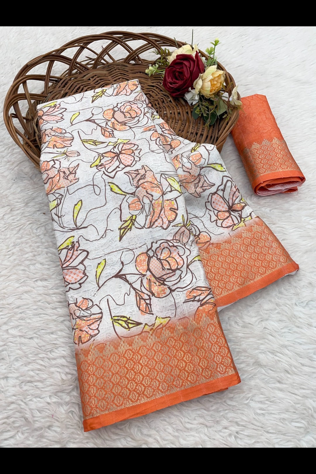 Orange Printed Saree