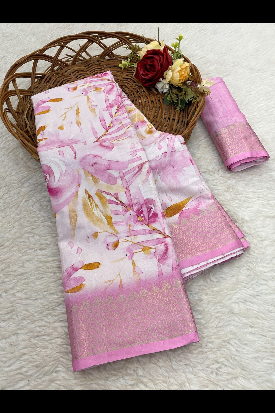 Baby Pink Printed Saree