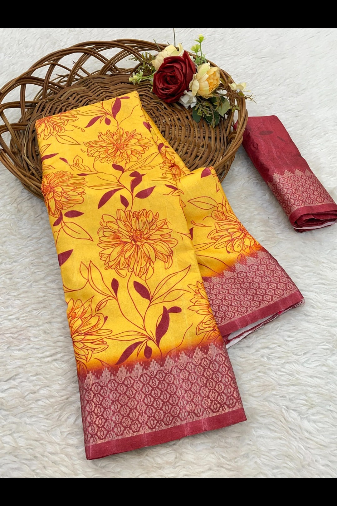 Red and Yellow Combination Saree